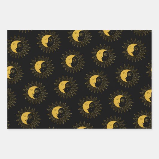 Sun and Moon Boho Line Art Golden Varieté Geschenkpapier Set (Vorderseite 2)