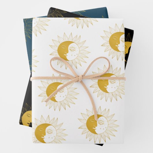 Sun and Moon Boho Line Art Golden Varieté Geschenkpapier Set (Beispiel)