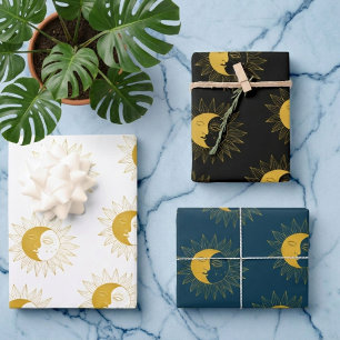 Sun and Moon Boho Line Art Golden Varieté Geschenkpapier Set