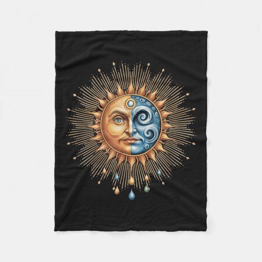 Sun And Moon Celestial Boho Mystical Hipe 90s Fleecedecke (Vorderseite)