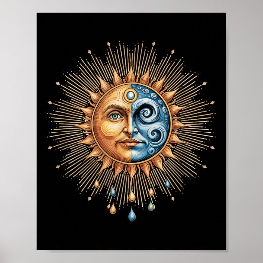 Sun And Moon Celestial Boho Mystical Hipe 90s  Poster (Vorne)