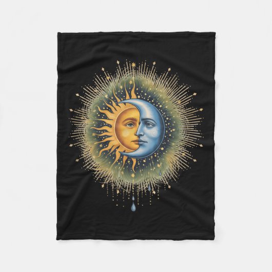 Sun and Moon Celestial Boho Mystische Hippie 90er Fleecedecke (Vorderseite)