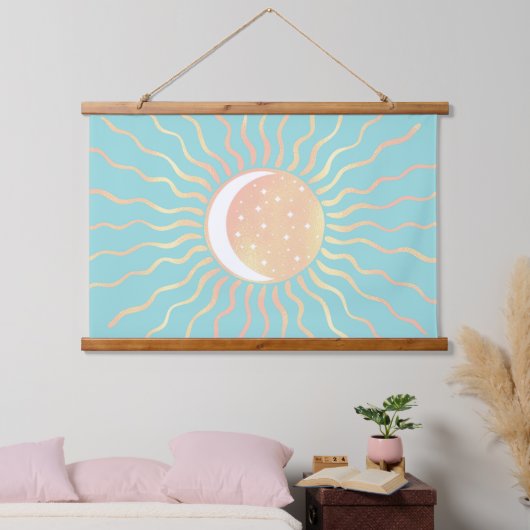 Sun And Moon Wandteppich Mit Holzrahmen (Schlafzimmer)