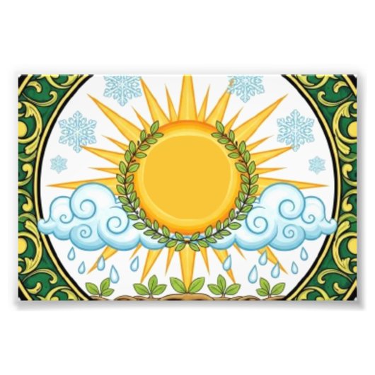 Sun and Rain Nature Cycle Botanical Emblem ART Fotodruck (Vorne)