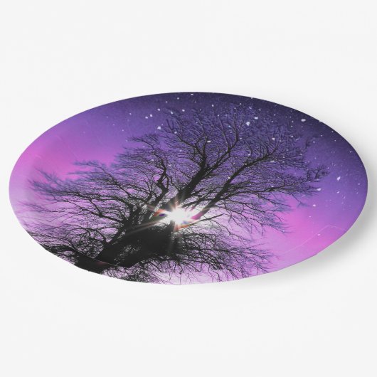 Sun and Stars Tree Lila Sky by Linandara Pappteller (Schrägansicht)