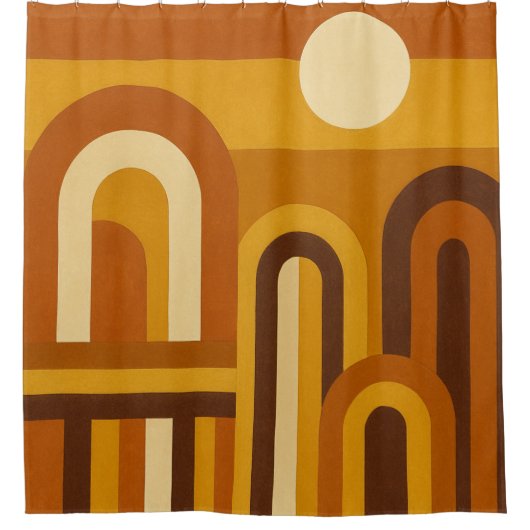 Sun & Arches Mid Century Modern Geometric Design Duschvorhang (Vorderseite)