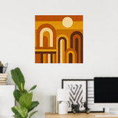 Sun & Arches Mid Century Modern Geometric Design Poster (Heimbüro)