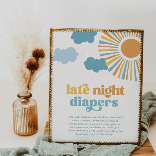 Sun Baby Dusche Spate Night Diapers Zeichen Poster