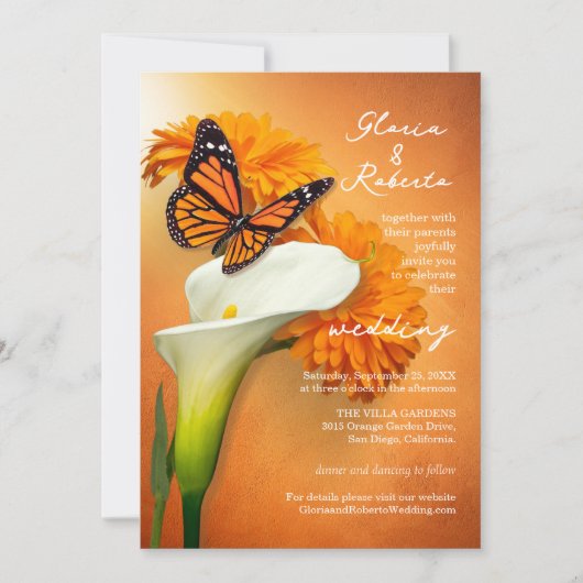 Sun Bathed Marigolds & Butterfly Mexican Wedding Einladung (Vorderseite)