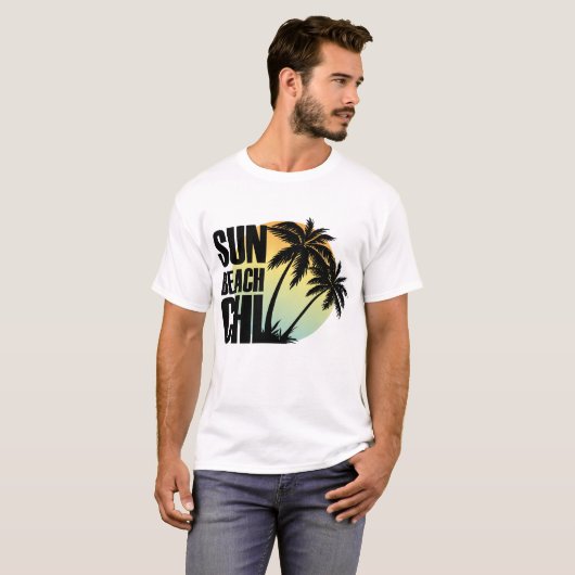 Sun, Beach & Chill Palm Tree Grafisches T-Shirt (Vorne ganz)