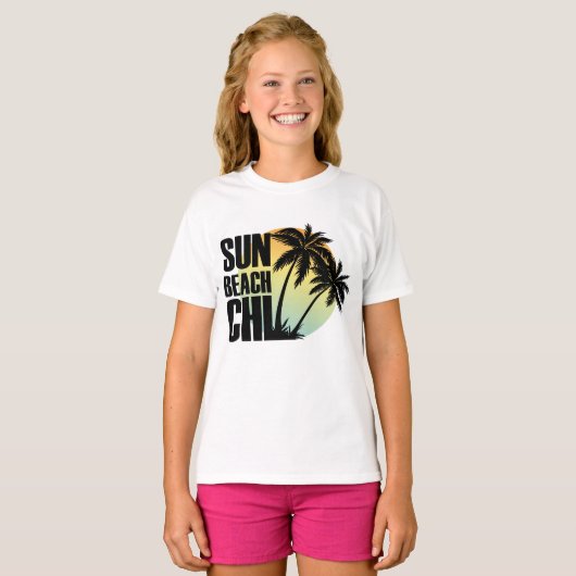 Sun, Beach & Chill Palm Tree Graphic T-Shirt (Vorne ganz)