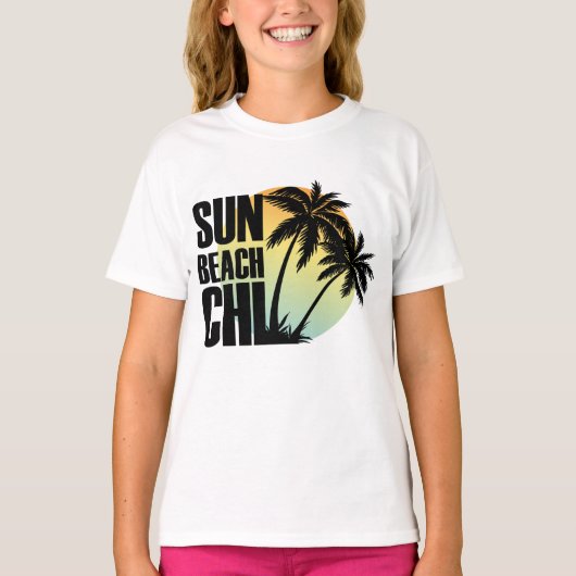 Sun, Beach & Chill Palm Tree Graphic T-Shirt (Vorderseite)