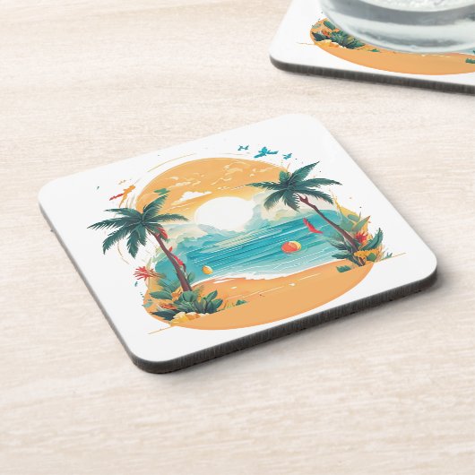 Sun Beach Palme Getränkeuntersetzer (Linke Seite)