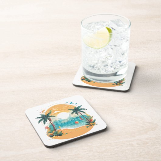 Sun Beach Palme Getränkeuntersetzer (Rechte Seite)