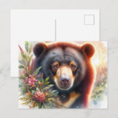 Sun Bear Floral Watercolor Wildlife Postkarte (Vorne/Hinten)