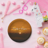 Sun Behind Clouds I Orange Sunset Foto Pappteller (Party)