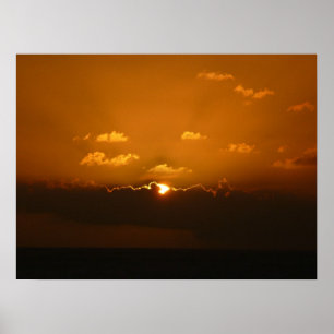 Sun Behind Clouds I Orange Sunset Foto Poster