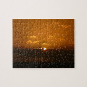 Sun Behind Clouds I Orange Sunset Foto Puzzle