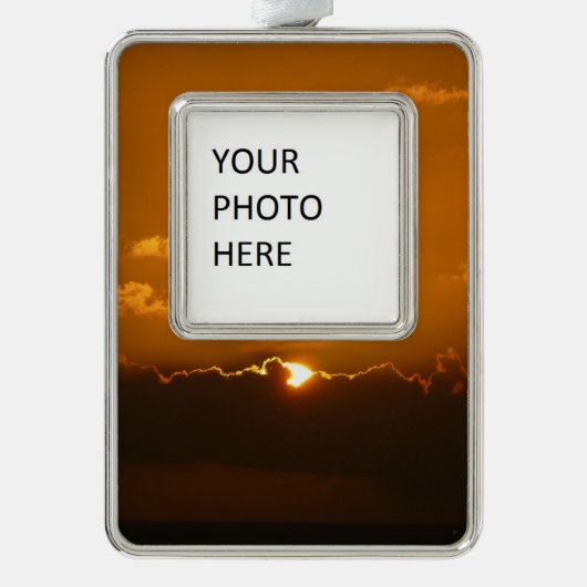 Sun Behind Clouds I Orange Sunset Foto Rahmen-Ornament Silber (Vorderseite)