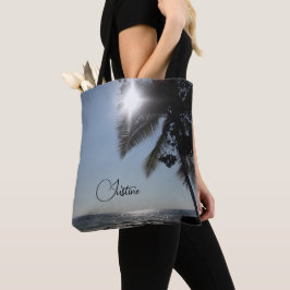 Sun beleuchtete Palmenbaum Ozean Personalisiert Tasche