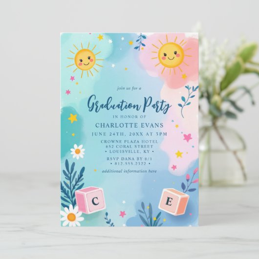 Sun Blocks Kindergarten Preschool-Abschluss Einladung (Stehend Vorderseite)