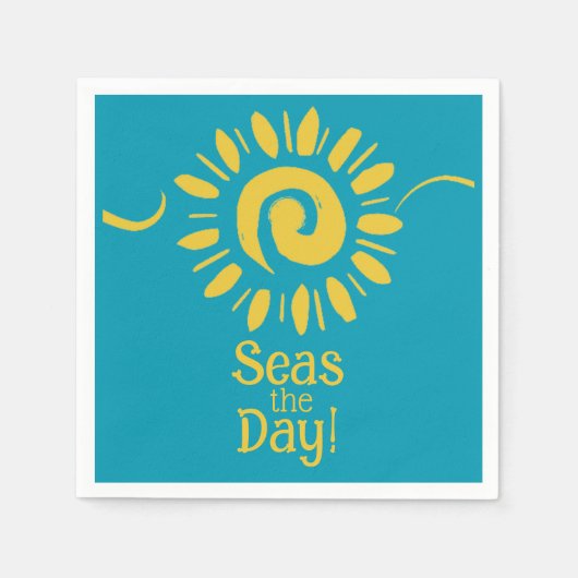 Sun Blue Yellow Beach House Meeres Day Cocktail Serviette (Vorderseite)