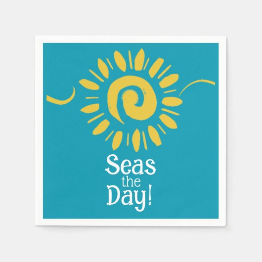 Sun Blue Yellow White Beach Sea Day Cocktail Serviette (Vorderseite)