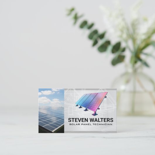 Sun Blueprints | Solar Panel Tech | Energie Visitenkarte (Stehend Vorderseite)