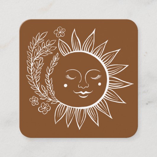 Sun Blume Boho Line Art Earthy Social Media Quadratische Visitenkarte (Vorderseite)