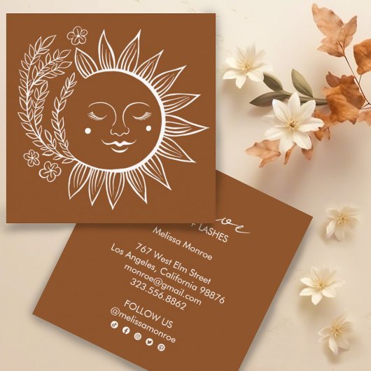 Sun Blume Boho Line Art Earthy Social Media Quadratische Visitenkarte