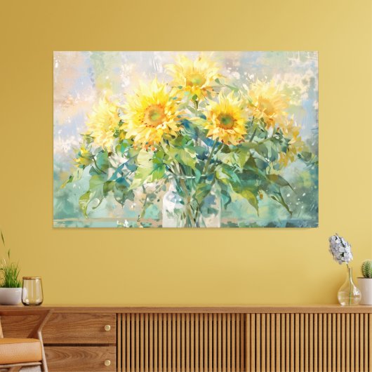 *~* Sun Blume TV2 Vase Stretched Canvas Print Leinwanddruck (Insitu (Wohnzimmer))