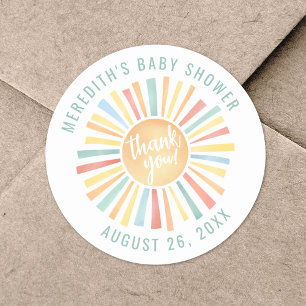 Sun Boho Baby Shower Runder Aufkleber