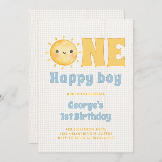 Sun Boy 1. Geburtstag Einladung (Vorne/Hinten)