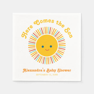 Sun Boy Baby Shower Hier kommt der Sohn Retro-Schr Serviette