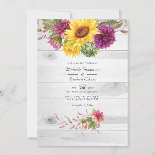 Sun & Burgundy Plum Floral Rustikaler QR Code Hoch Einladung (Vorderseite)