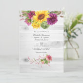 Sun & Burgundy Plum Floral Rustikaler QR Code Hoch Einladung (Stehend Vorderseite)