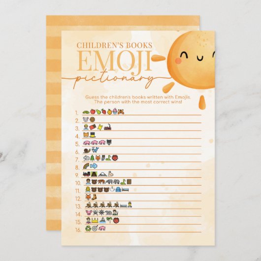 Sun Children's Book Emoji Pictionary Shower Game Einladung (Vorne/Hinten)