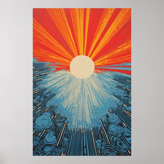 Sun Closeup Water Mosaic - Linocut Print Poster (Vorne)
