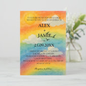 Sun & Clouds Wasserfarben-Regenbogen-Hochzeit Einl Einladung (Stehend Vorderseite)