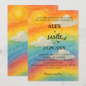Sun & Clouds Wasserfarben-Regenbogen-Hochzeit Einl Einladung (Vorne/Hinten)