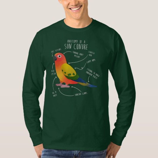 Sun Conure Anatomy Funny Niedlich Pet Parrot Bird T-Shirt (Vorderseite)