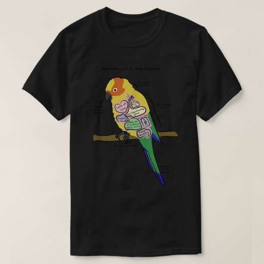 Sun Conure Funny Parrot Anatomy of a Sun Conure T-Shirt (Design vorne)
