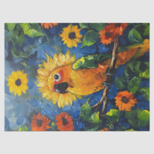 Sun Conure Parrot Ölgemälde Blumendekoupage Seidenpapier