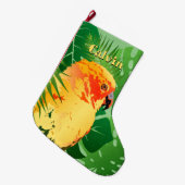 Sun Conure Parrot Pop Art Green Tropical Blätter Großer Weihnachtsstrumpf (Vorderansicht (hängend))