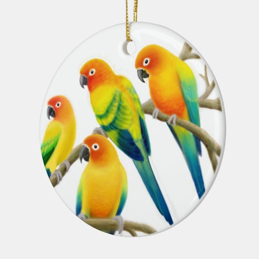 Sun Conure plappert Verzierung nach Keramik Ornament (Links)