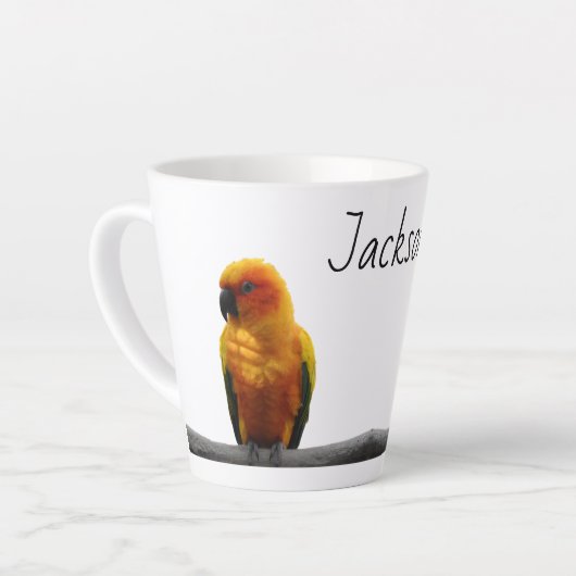 Sun Conure Wildlife Art Personalisiert Name Tier Milchtasse (Linke Ecke)