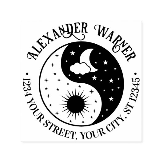 Sun Crescent Moon Stars Yin Yang Name Ret Adresse Permastempel (Design)