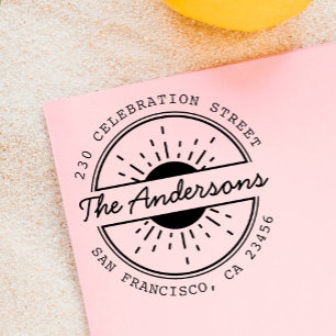 Sun & Custom Familienname Runde Rücksendeadresse Gummistempel
