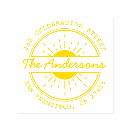 Sun & Custom Familienname Runde Rücksendeadresse Permastempel (Design)