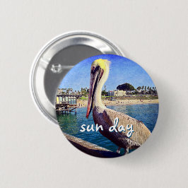 Sun Day Ocean Beach Pier Pelican Bird Foto Niedlic Button